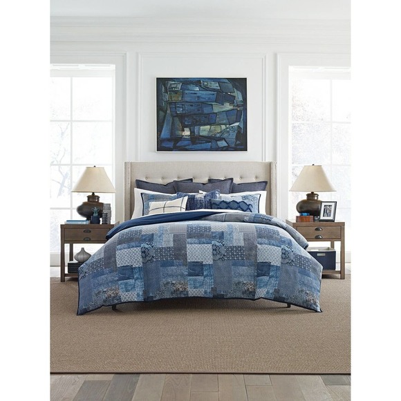 Tommy Hilfiger Oasis Indigo Patchwork Cotton 2-Pc. Duvet Cover Set - TWIN - Blue - Picture 1 of 1